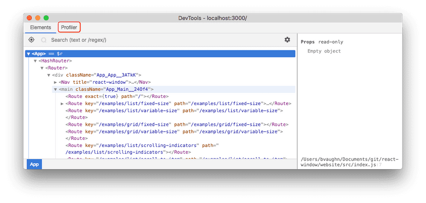 Nouvel onglet “profiler” dans les Devtools